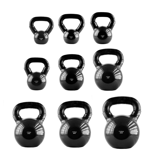 BLACK KETTLEBELL AUS GUSSEISEN MIT VINYLBESCHICHTUNG HMS