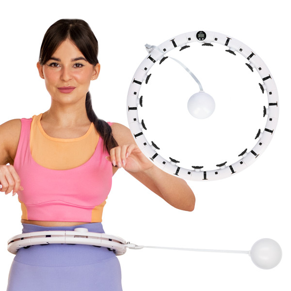 FH07 WHITE HULA HOOP WITH WEIGHT AND COUNTER STOCK
