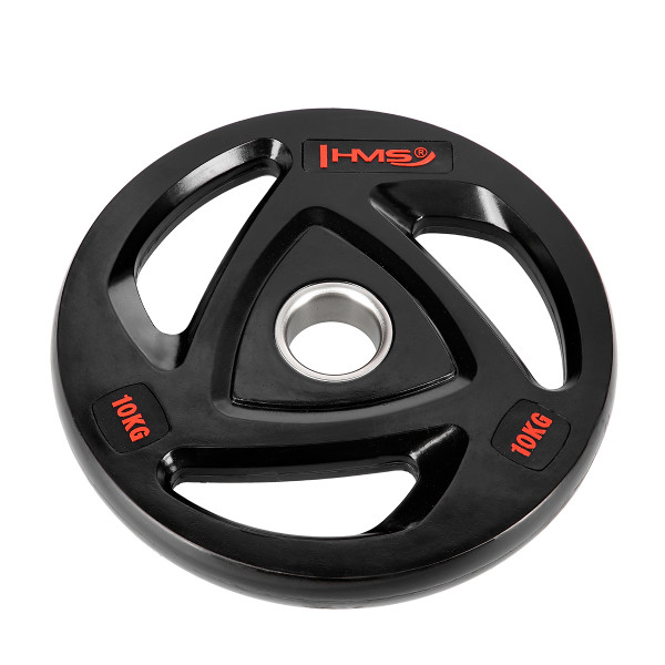 SCHWARZE OLYMPISCHE HANTELSCHEIBE MIT GUMMIUMMANTELUNG 10 KG HMS