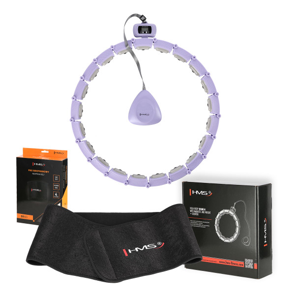 HHM14 HULA-HOOP-REIFEN VIOLET MIT MAGNETEN UND ZÄHLER HMS + SLIMMING-GURT BR163 BLACK