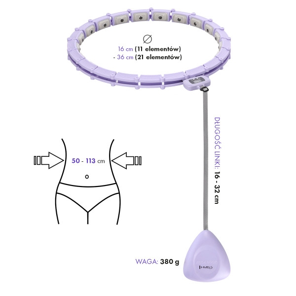 HHM14 HULA-HOOP-REIFEN VIOLET MIT MAGNETEN UND ZÄHLER HMS + SLIMMING-GURT BR163 BLACK