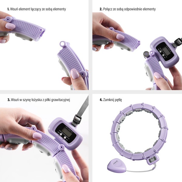 HHM14 HULA-HOOP-REIFEN VIOLET MIT MAGNETEN UND ZÄHLER HMS + SLIMMING-GURT BR163 BLACK