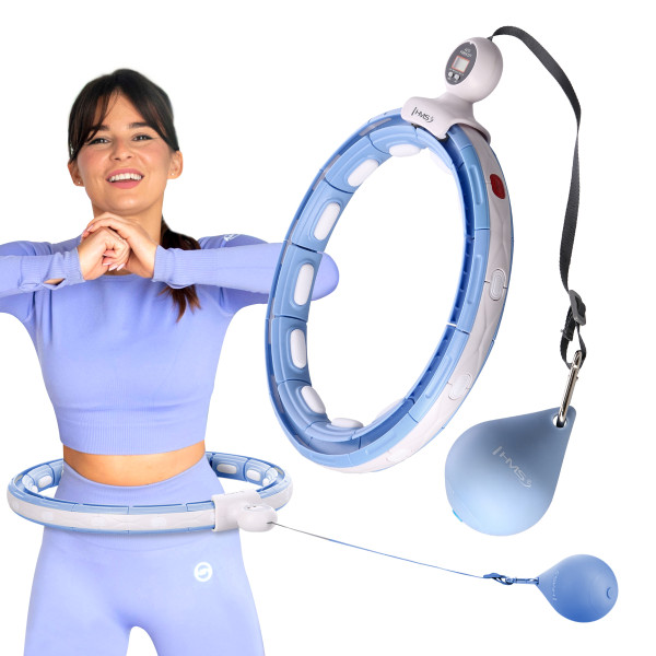 HHM15 HULA-HOOP-REIFEN BLUE MIT MAGNETEN UND ZÄHLER HMS + SLIMMING-GURT BR163 RED