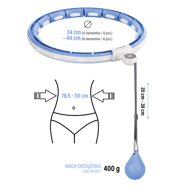 HHM15 HULA-HOOP-REIFEN BLUE MIT MAGNETEN UND ZÄHLER HMS + SLIMMING-GURT BR163 RED