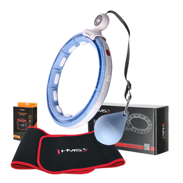 HHM15 HULA-HOOP-REIFEN BLUE MIT MAGNETEN UND ZÄHLER HMS + SLIMMING-GURT BR163 RED