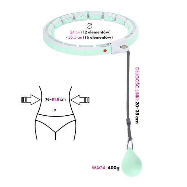 HHW06 HULA-HOOP-REIFEN GREEN MIT MASSAGENOPPEN UND ZÄHLER HMS + SLIMMING-GURT BR163 BLACK