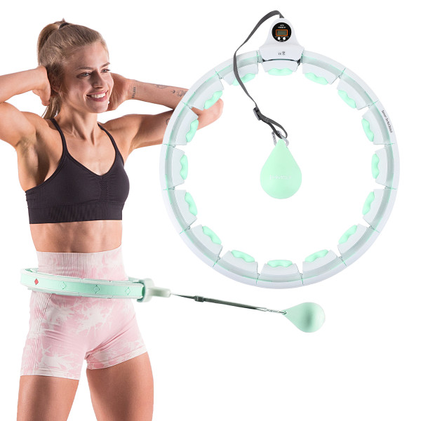 HHW06 HULA-HOOP-REIFEN GREEN MIT MASSAGENOPPEN UND ZÄHLER HMS + SLIMMING-GURT BR163 BLACK