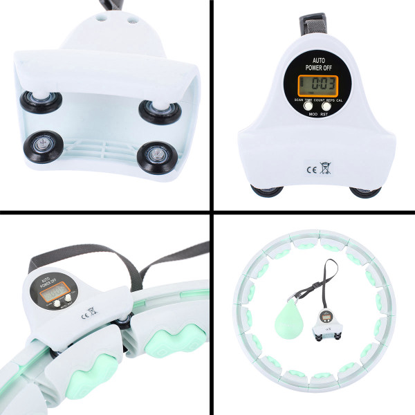 HHW06 HULA-HOOP-REIFEN GREEN MIT MASSAGENOPPEN UND ZÄHLER HMS + SLIMMING-GURT BR163 BLACK