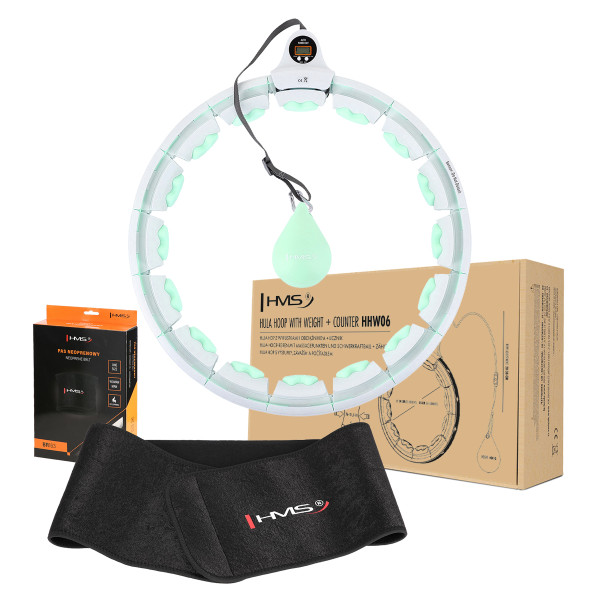 HHW06 HULA-HOOP-REIFEN GREEN MIT MASSAGENOPPEN UND ZÄHLER HMS + SLIMMING-GURT BR163 BLACK