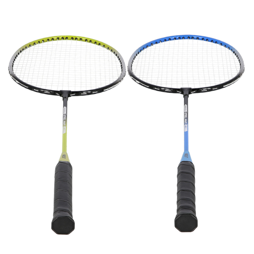 STAHL / BADMINTONSET MIT 4 SCHLÄGERN + 3 FEDERBÄLLE + NETZ 195x22cm  + SCHUTZHÜLLE NILS