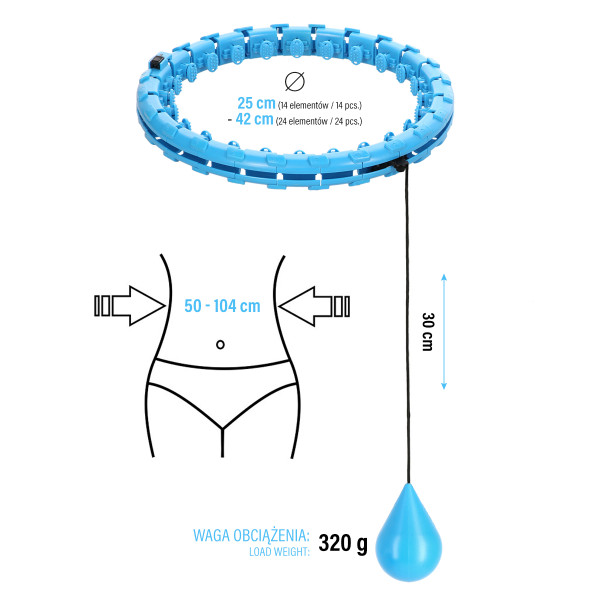 OHA01 HULA-HOOP-REIFEN BLUE MIT MASSAGEPUNKTEN UND SCHWERKRAFTBALL ONE FITNESS