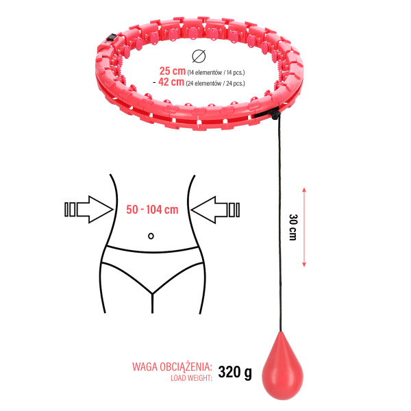 HULA-HOOP-REIFEN RED MIT MASSAGEPUNKTEN UND SCHWERKRAFTBALL ONE FITNESS