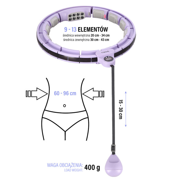 HHM13 HULA-HOOP-REIFEN VIOLET MIT MAGNETEN UND ZÄHLER HMS + SLIMMING-GURT BR163 BLACK