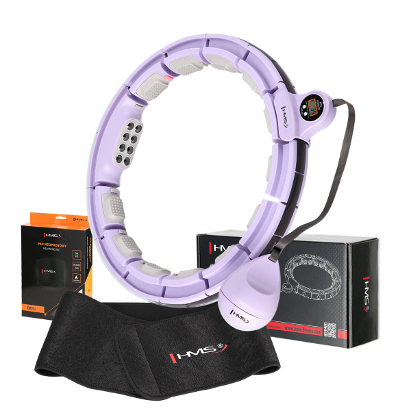 HHM13 HULA-HOOP-REIFEN VIOLET MIT MAGNETEN UND ZÄHLER HMS + SLIMMING-GURT BR163 BLACK