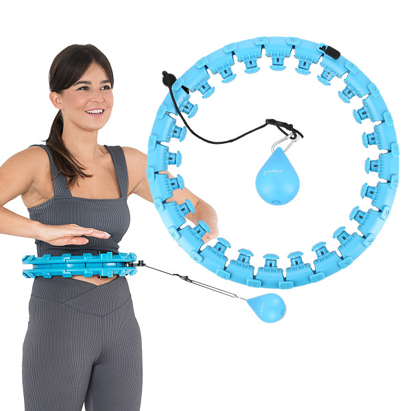 HHW01 HULA-HOOP-REIFEN BLUE MIT MASSAGENOPPEN UND ZÄHLER HMS + SLIMMING-GURT BR163 RED