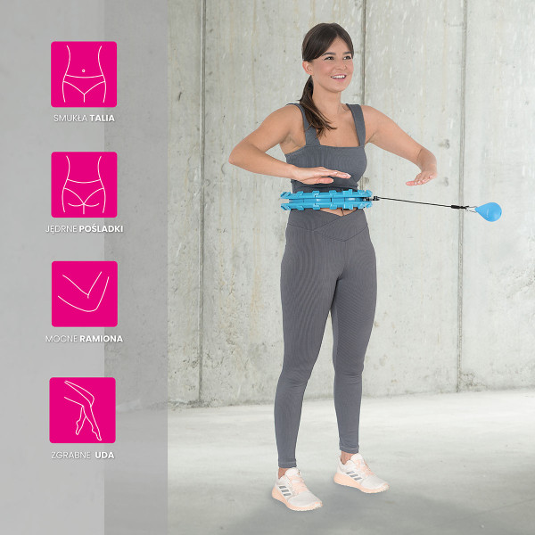 HHW01 HULA-HOOP-REIFEN BLUE MIT MASSAGENOPPEN UND ZÄHLER HMS + SLIMMING-GURT BR163 RED