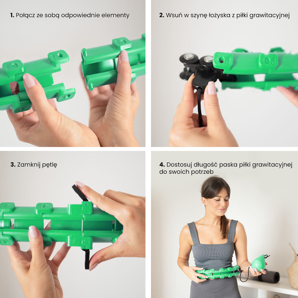 HHW01 HULA-HOOP-REIFEN GREEN MIT MASSAGENOPPEN UND ZÄHLER HMS + SLIMMING-GURT BR163 RED