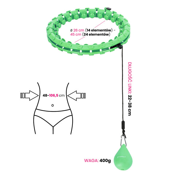 HHW01 HULA-HOOP-REIFEN GREEN MIT MASSAGENOPPEN UND ZÄHLER HMS + SLIMMING-GURT BR163 RED