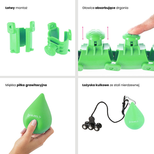 HHW01 HULA-HOOP-REIFEN GREEN MIT MASSAGENOPPEN UND ZÄHLER HMS + SLIMMING-GURT BR163 RED