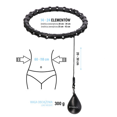 HHW02 HULA-HOOP-REIFEN BLACK MIT MASSAGENOPPEN UND ZÄHLER...