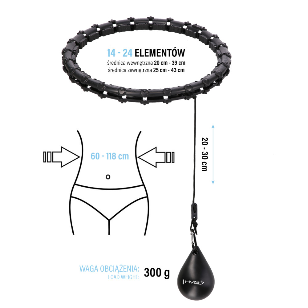 HHW02 HULA-HOOP-REIFEN BLACK MIT MASSAGENOPPEN UND ZÄHLER HMS + SLIMMING-GURT BR163 RED