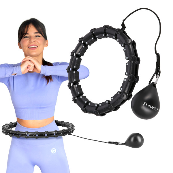 HHW02 HULA-HOOP-REIFEN BLACK MIT MASSAGENOPPEN UND ZÄHLER HMS + SLIMMING-GURT BR163 RED