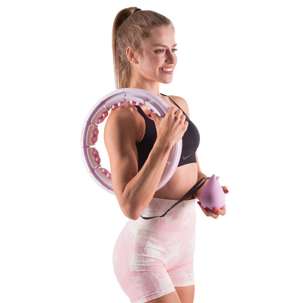 HHW06 HULA-HOOP-REIFEN PINK MIT MASSAGENOPPEN UND ZÄHLER HMS + SLIMMING-GURT BR163 BLACK