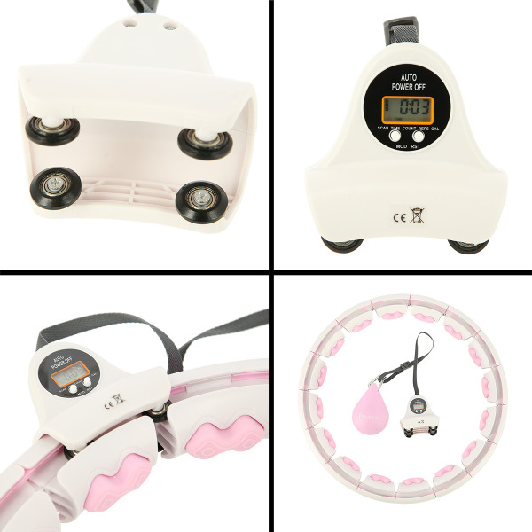HHW06 HULA-HOOP-REIFEN PINK MIT MASSAGENOPPEN UND ZÄHLER HMS + SLIMMING-GURT BR163 BLACK