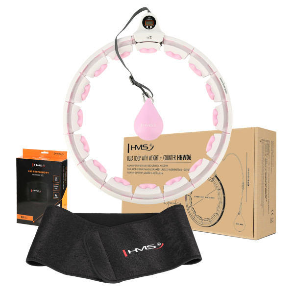 HHW06 HULA-HOOP-REIFEN PINK MIT MASSAGENOPPEN UND ZÄHLER HMS + SLIMMING-GURT BR163 BLACK