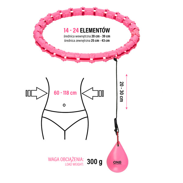 VERSTELLBARER HULA-HOOP-REIFEN OHA02 PINK MIT MASSAGENOPPEN UND SCHWERKRAFTBALL + SLIMMING-GURT BR160