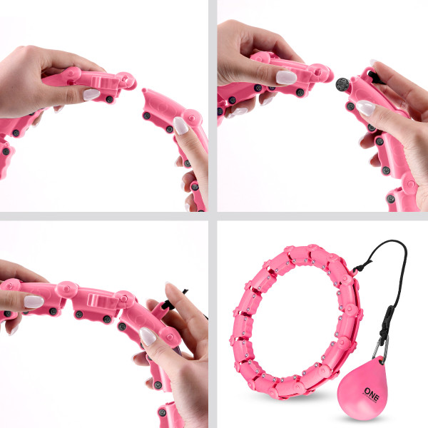 VERSTELLBARER HULA-HOOP-REIFEN OHA02 PINK MIT MASSAGENOPPEN UND SCHWERKRAFTBALL + SLIMMING-GURT BR160