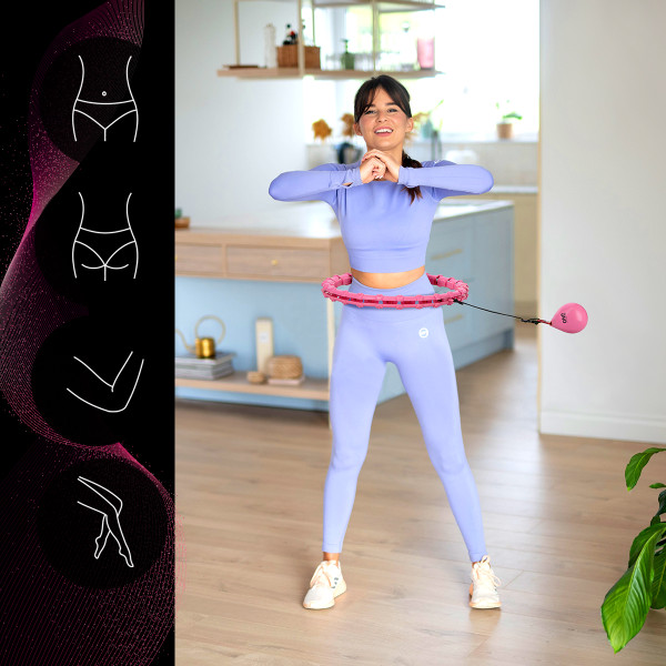 VERSTELLBARER HULA-HOOP-REIFEN OHA02 PINK MIT MASSAGENOPPEN UND SCHWERKRAFTBALL + SLIMMING-GURT BR160