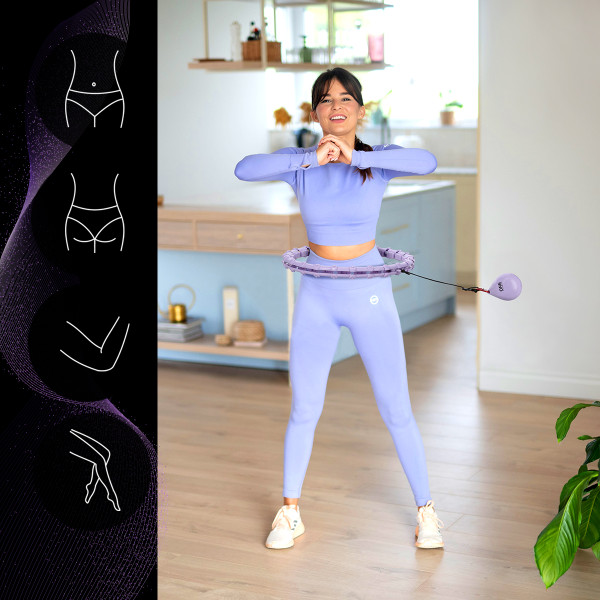 VERSTELLBARER HULA-HOOP-REIFEN OHA02 VIOLET MIT MASSAGENOPPEN UND SCHWERKRAFTBALL + SLIMMING-GURT BR160