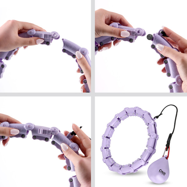 VERSTELLBARER HULA-HOOP-REIFEN OHA02 VIOLET MIT MASSAGENOPPEN UND SCHWERKRAFTBALL + SLIMMING-GURT BR160