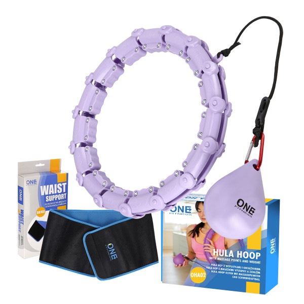 VERSTELLBARER HULA-HOOP-REIFEN OHA02 VIOLET MIT MASSAGENOPPEN UND SCHWERKRAFTBALL + SLIMMING-GURT BR160