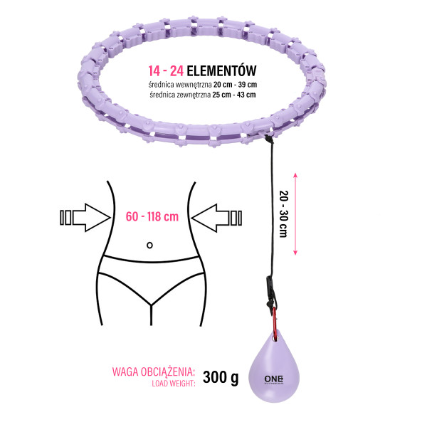 VERSTELLBARER HULA-HOOP-REIFEN OHA02 VIOLET MIT MASSAGENOPPEN UND SCHWERKRAFTBALL + SLIMMING-GURT BR160