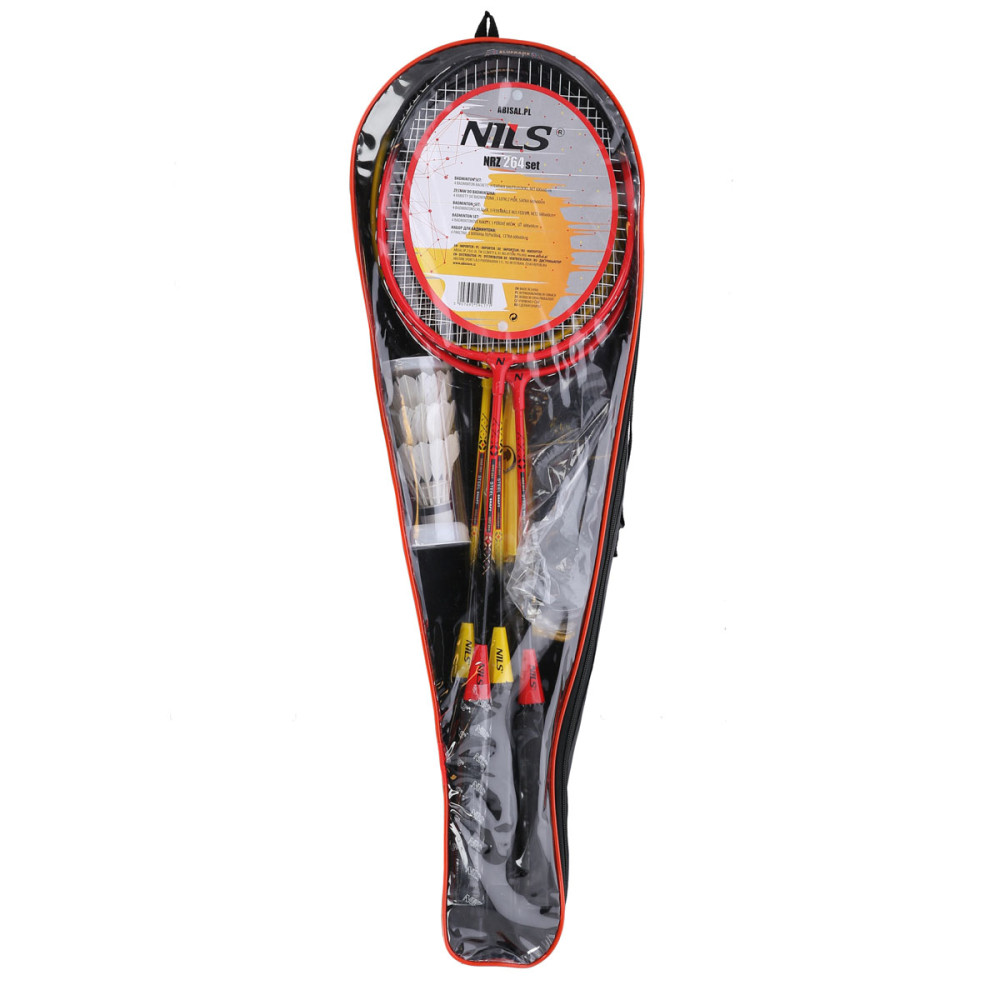 ALUMINIUM / BADMINTON-SET 4 SCHLÄGER + 3 FEDERBÄLLE + NETZ 600x60cm + SCHUTZHÜLLE NILS