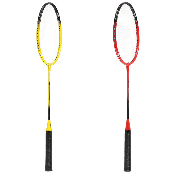 ALUMINIUM / BADMINTON-SET 4 SCHLÄGER + 3 FEDERBÄLLE + NETZ 600x60cm + SCHUTZHÜLLE NILS