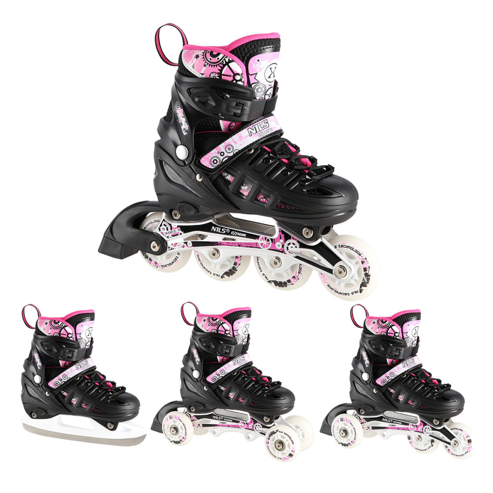4-IN-1 ROSA LED GRÖßE S(31-34)  INLINER MIT DER AUSTAUSCHBAREN HOCKEY-KUFE NILS EXTREME