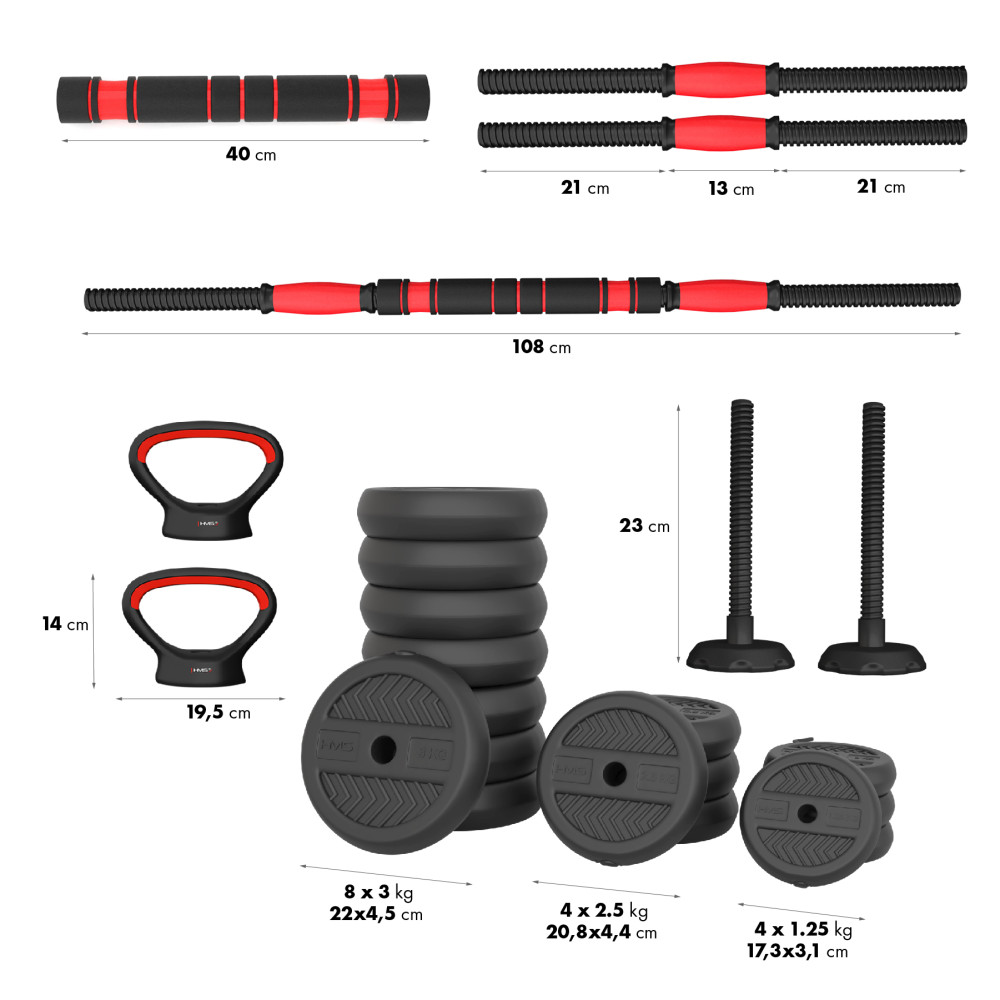 (2 TEILE) PRO SET 6-IN-1 SET MIT GEWICHTEN 40KG HMS
