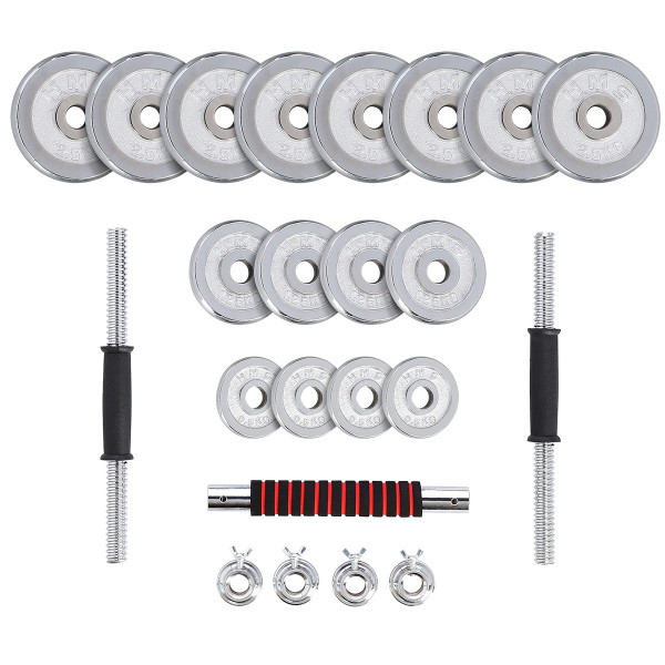 KURZHANTEL-LANGHANTEL IM KOFFER CRHOM 2x15 KG HMS