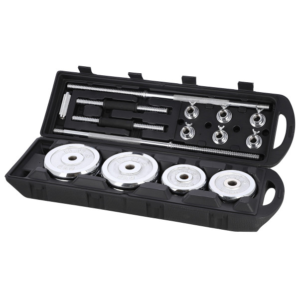 KURZHANTEL-LANGHANTEL IM KOFFER CHROM 2x25 KG HMS