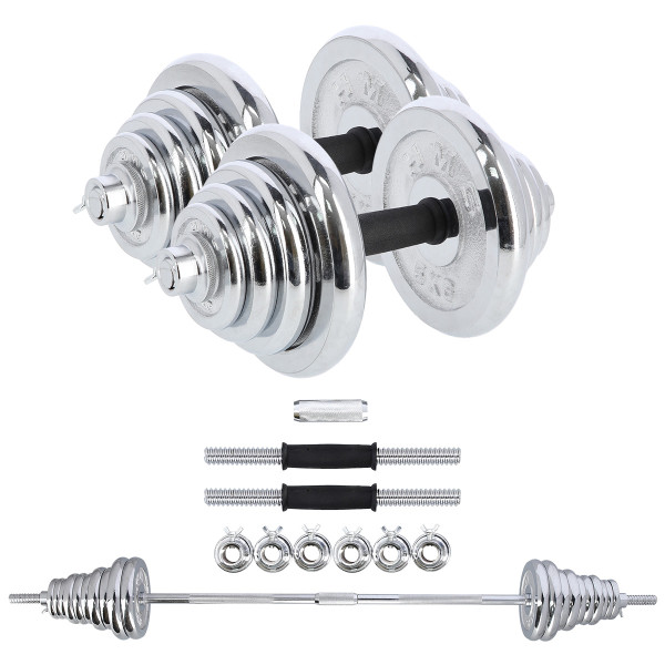 KURZHANTEL-LANGHANTEL IM KOFFER CHROM 2x25 KG HMS