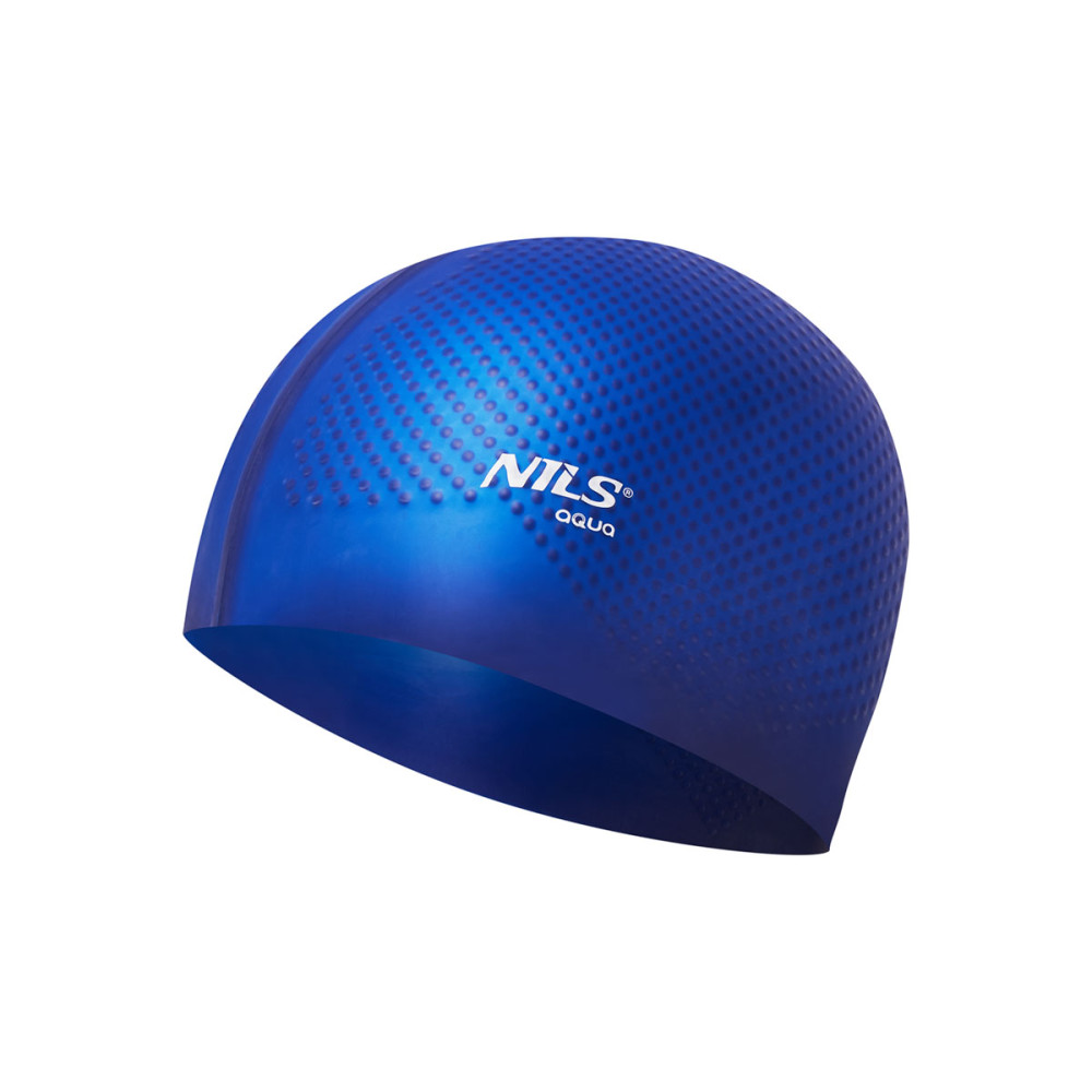 EINFARBIG DUNKELBLAU BADEKAPPE SILIKON DOTS NILS AQUA