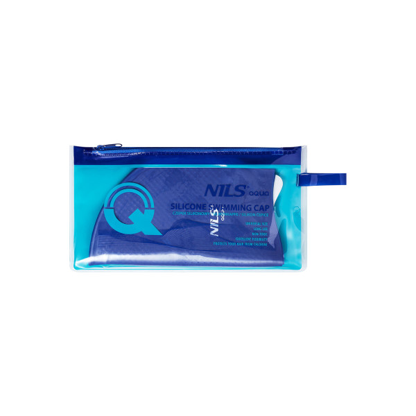 EINFARBIG DUNKELBLAU BADEKAPPE SILIKON DOTS NILS AQUA