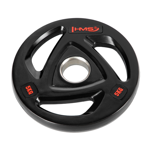 SCHWARZE OLYMPISCHE HANTELSCHEIBE MIT GUMMIUMMANTELUNG 5 KG HMS