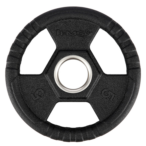 SCHWARZE OLYMPISCHE HANTELSCHEIBE MIT GUMMIUMMANTELUNG 5 KG HMS