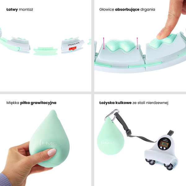 GRÜN HULA-HOOP-REIFEN MIT MASSAGEPUNKTEN UND SCHWERKRAFTBALL + ZÄHLER HMS