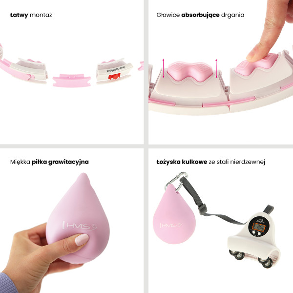 ROSA HULA-HOOP-REIFEN MIT MASSAGEPUNKTEN UND SCHWERKRAFTBALL + ZÄHLER HMS