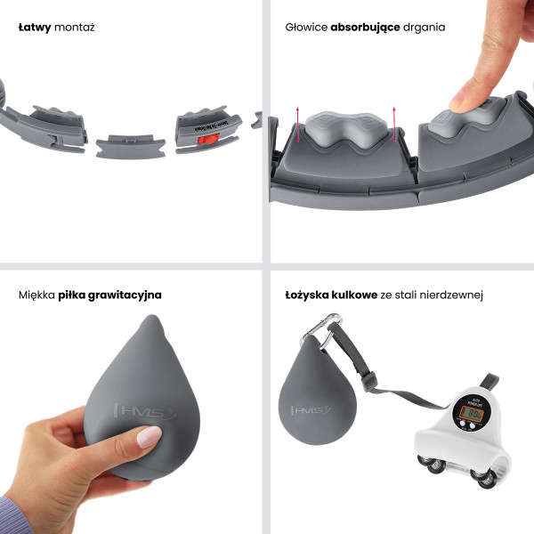 BLACK HULA-HOOP-REIFEN MIT MASSAGEPUNKTEN UND SCHWERKRAFTBALL + ZÄHLER HMS